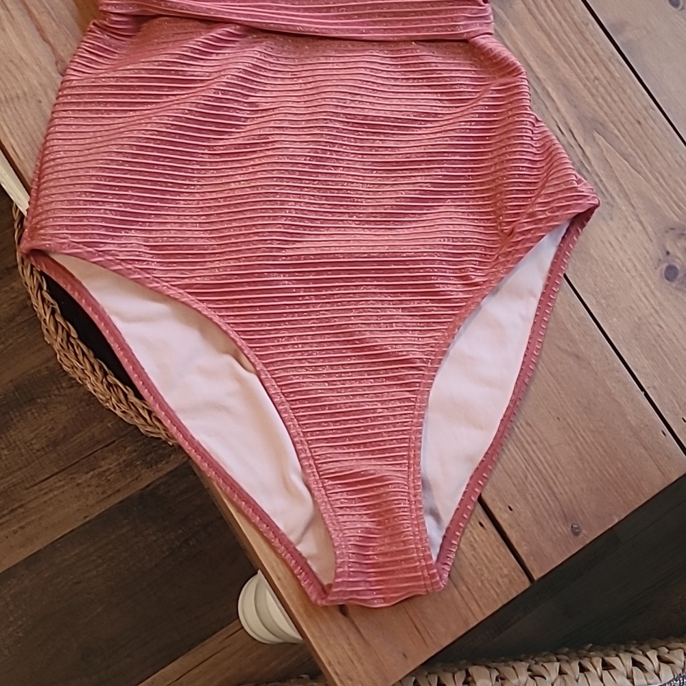 CUPSHE Sparkle Ribbed Belted Criss Cross Terracotta One Piece - Picture 11 of 11